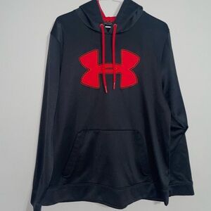 Under Armour Men's Black Hoodie with Red Logo Large EUC